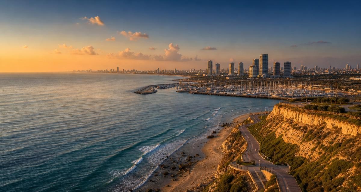 The Israeli coastline connecting Netanya, Herzliya, and Tel Aviv