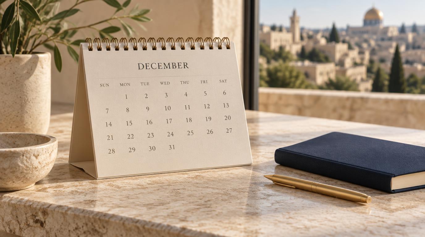 A desk calendar turned to December in soft daylight